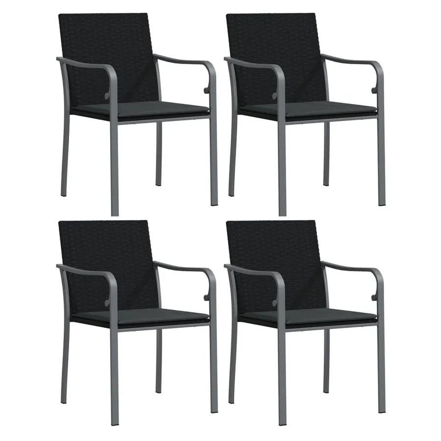 Chaises de jardin avec coussins lot de 4 noir 56x59x84 cm rotin - 2