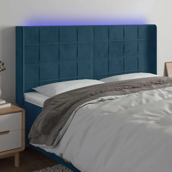 Tête de lit à LED Bleu foncé 183x16x118/128 cm Velours