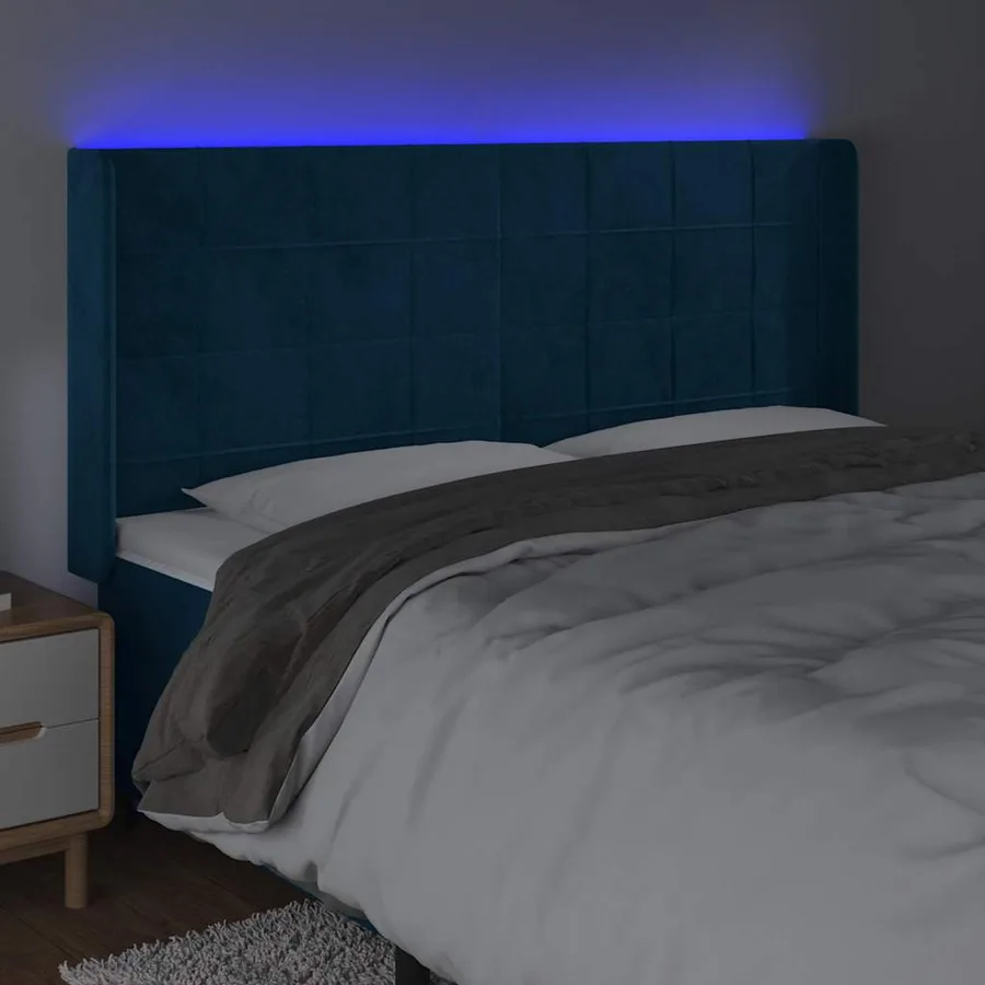 Tête de lit à LED Bleu foncé 183x16x118/128 cm Velours - 4