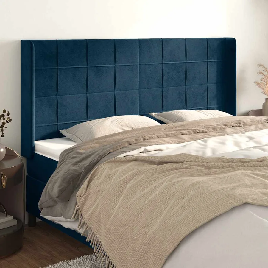 Tête de lit avec oreilles Bleu foncé 183x16x118/128 cm Velours