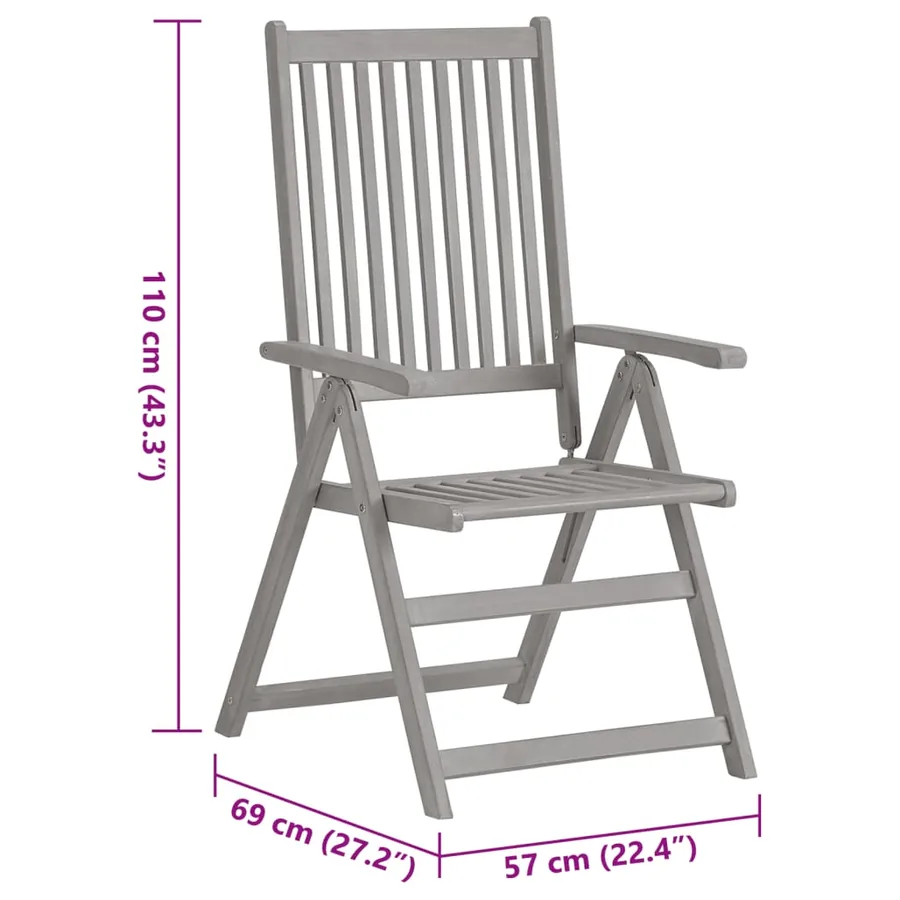 Chaises inclinables de jardin lot de 3 et coussins Bois acacia - 10