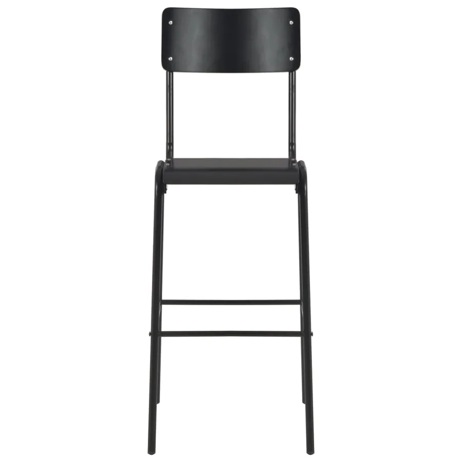 Chaises de bar lot de 6 noir contreplaqué solide et acier - 3