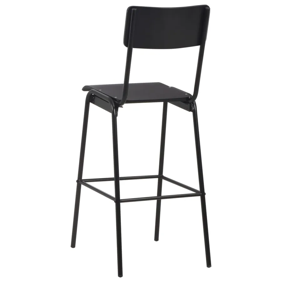 Chaises de bar lot de 6 noir contreplaqué solide et acier - 5