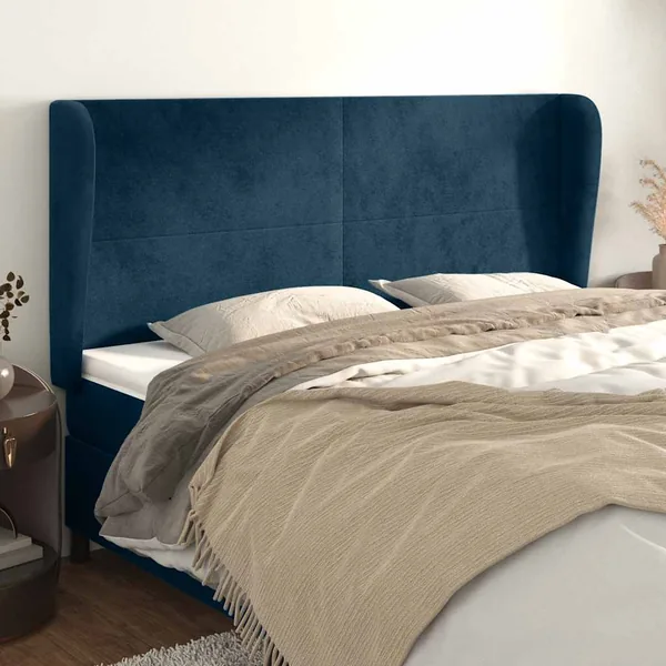 Tête de lit avec oreilles Bleu foncé 203x23x118/128 cm Velours