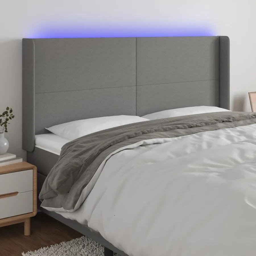 Tête de lit à LED Gris foncé 183x16x118/128 cm Tissu