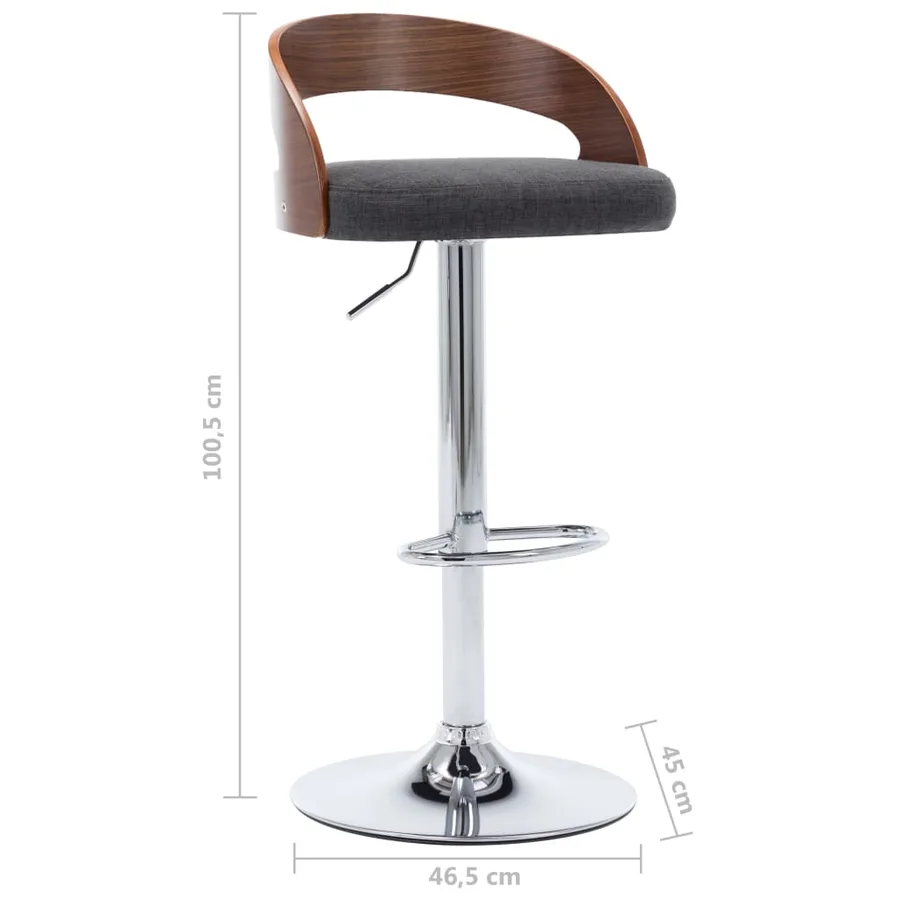 Tabourets de bar lot de 2 gris foncé tissu et bois courbé - 10