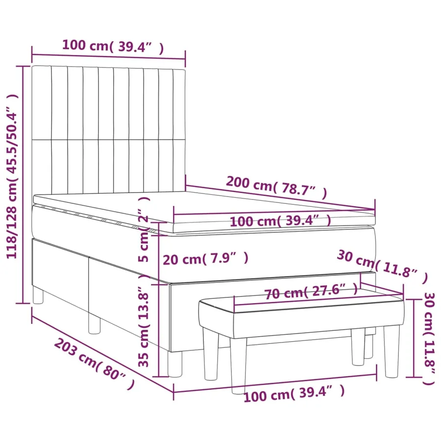 Sommier à lattes de lit avec matelas Gris clair 100x200cm Tissu - 8