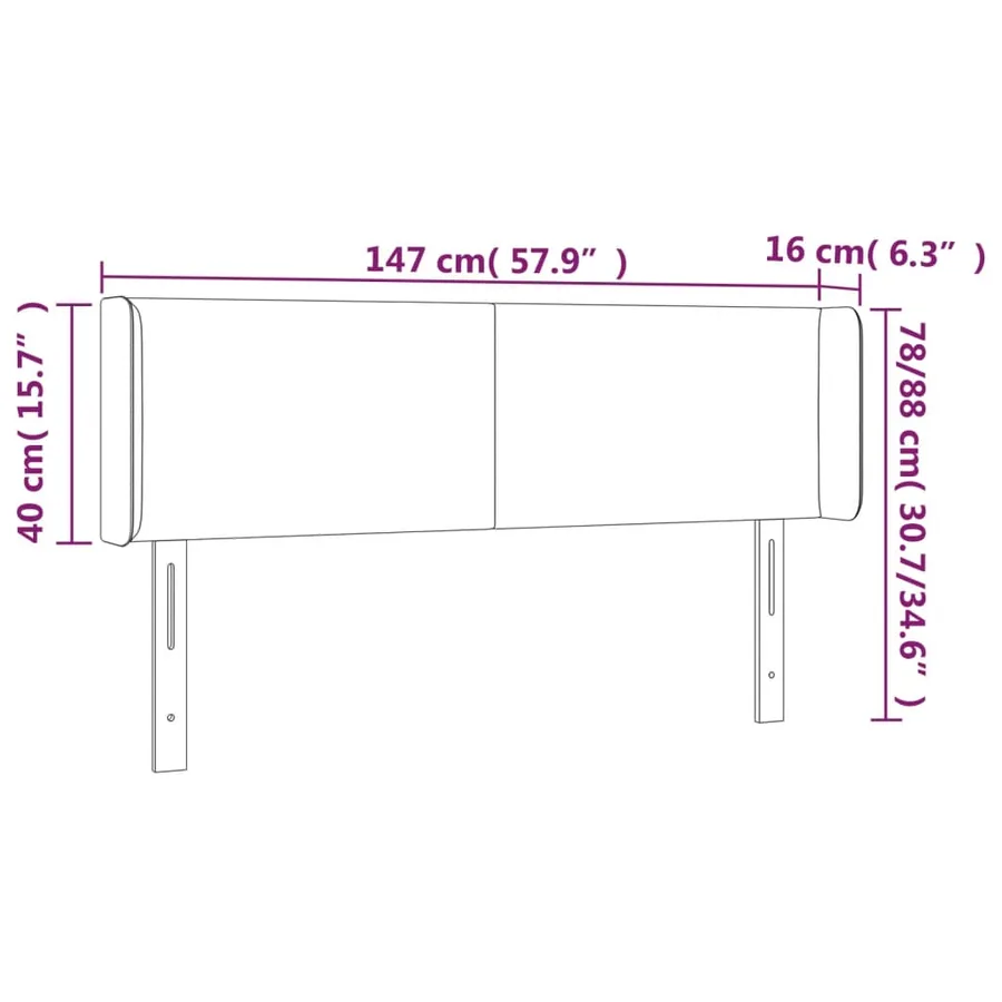 Tête de lit avec oreilles Noir 147x16x78/88 cm Tissu - 9
