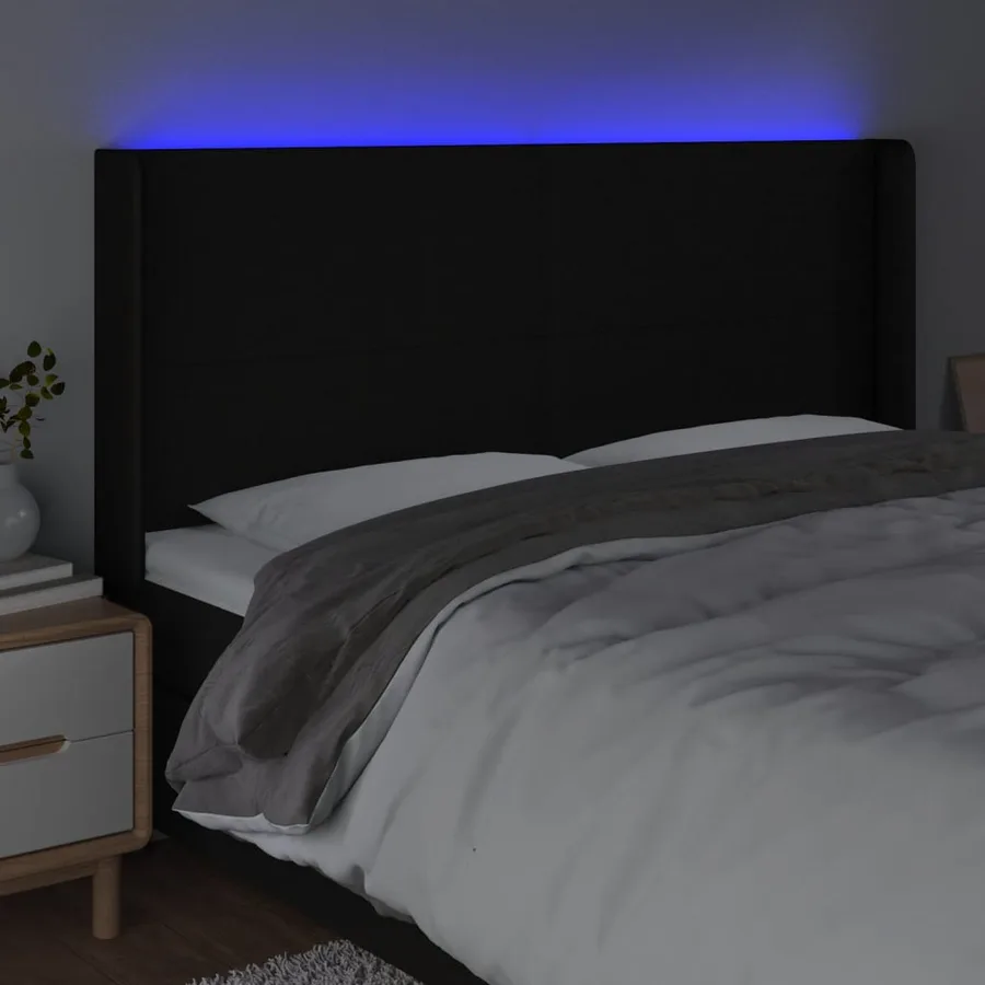 Tête de lit à LED Noir 163x16x118/128 cm Tissu - 4