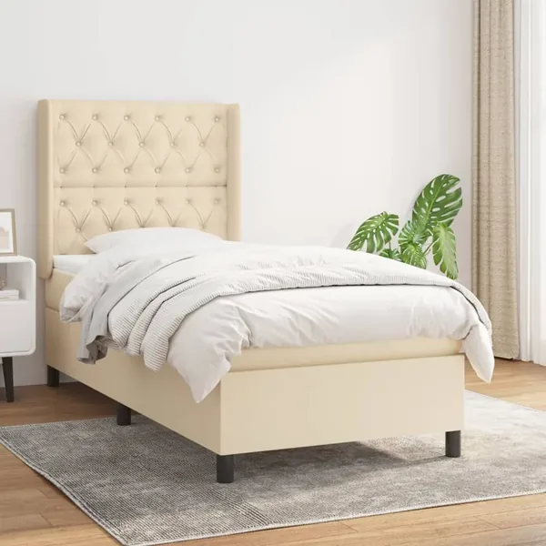Sommier à lattes de lit avec matelas Crème 80x200 cm Tissu