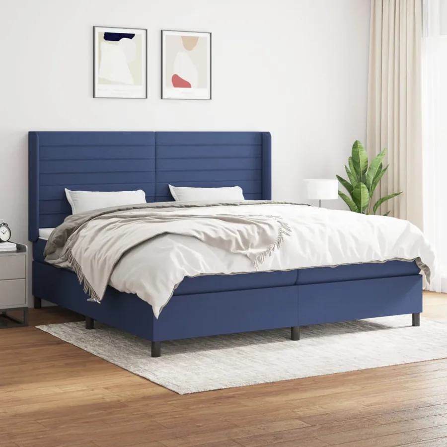 Sommier à lattes de lit avec matelas Bleu 200x200 cm Tissu