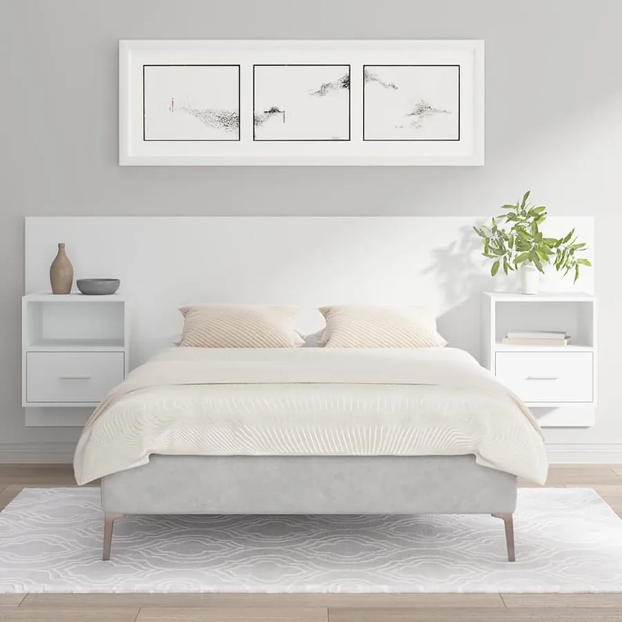 Tête de lit avec armoires Blanc Bois d’ingénierie