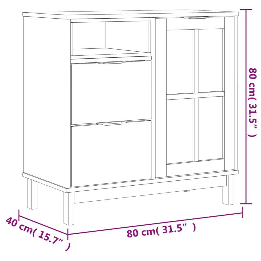 Buffet haut et portes en verre FLAM 80x40x180cm bois massif pin - 13