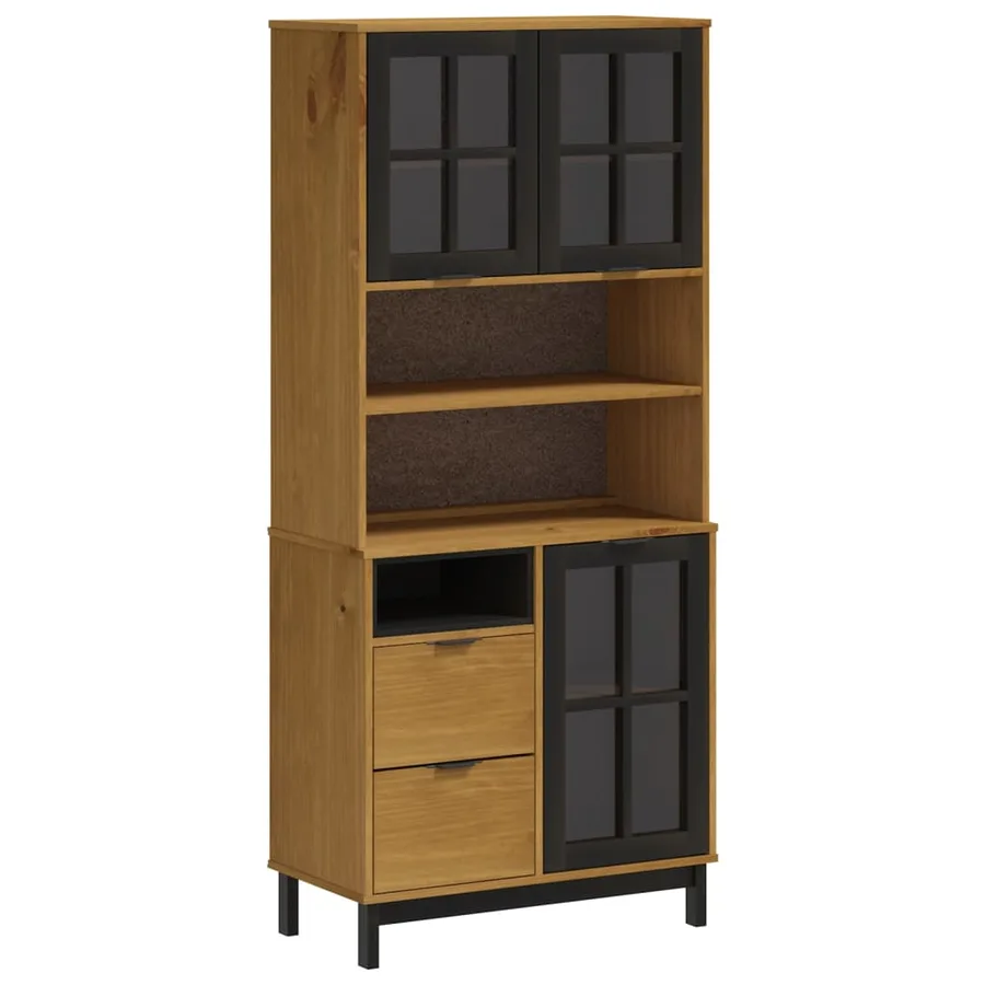 Buffet haut et portes en verre FLAM 80x40x180cm bois massif pin - 2