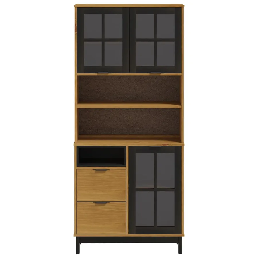 Buffet haut et portes en verre FLAM 80x40x180cm bois massif pin - 5