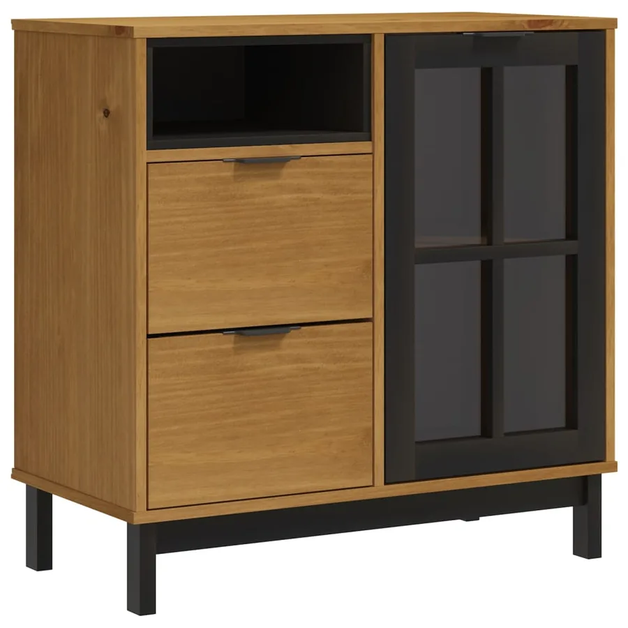Buffet haut et portes en verre FLAM 80x40x180cm bois massif pin - 9