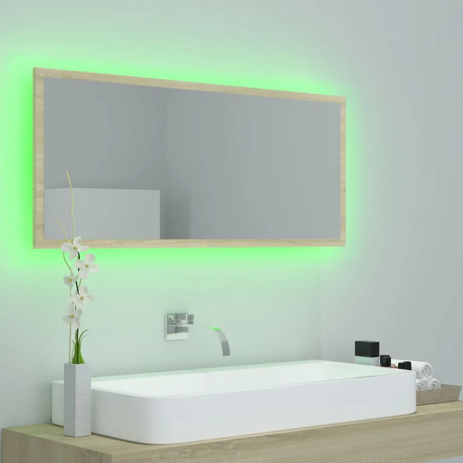 Miroir LED de salle de bain Chêne sonoma 100x8,5x37cm Acrylique - 4