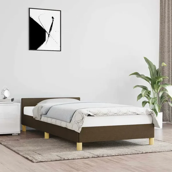 Cadre de lit sans matelas marron foncé 90x200 cm tissu