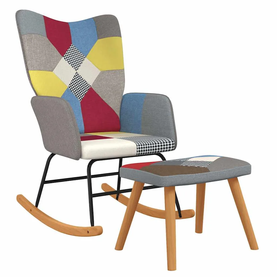 Chaise à bascule avec tabouret Patchwork Tissu - 2