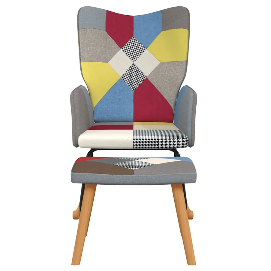 Chaise à bascule avec tabouret Patchwork Tissu - 3