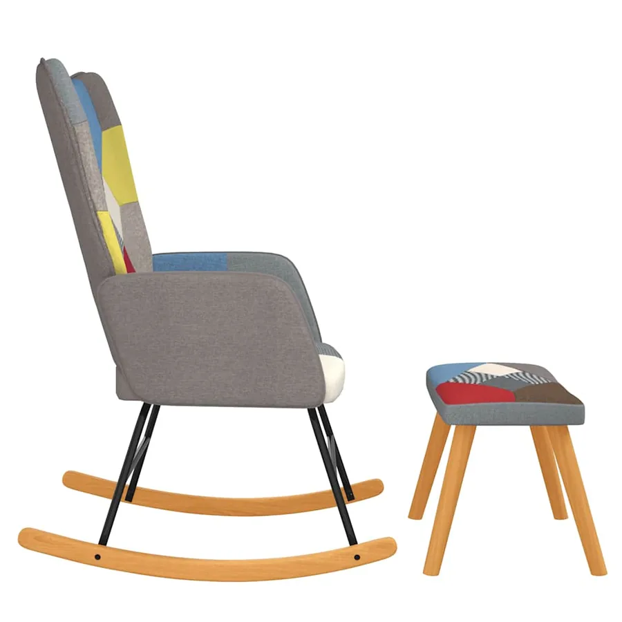Chaise à bascule avec tabouret Patchwork Tissu - 4