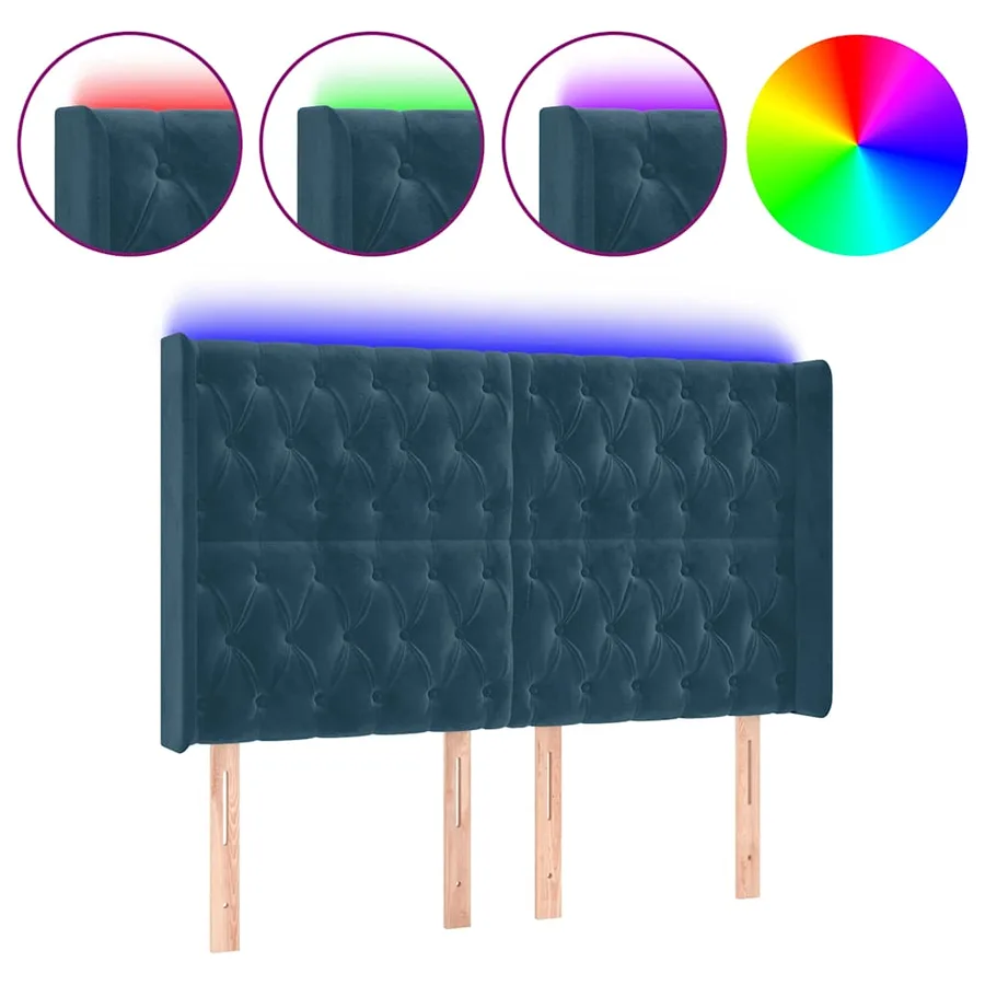 Tête de lit à LED Bleu foncé 147x16x118/128 cm Velours - 2