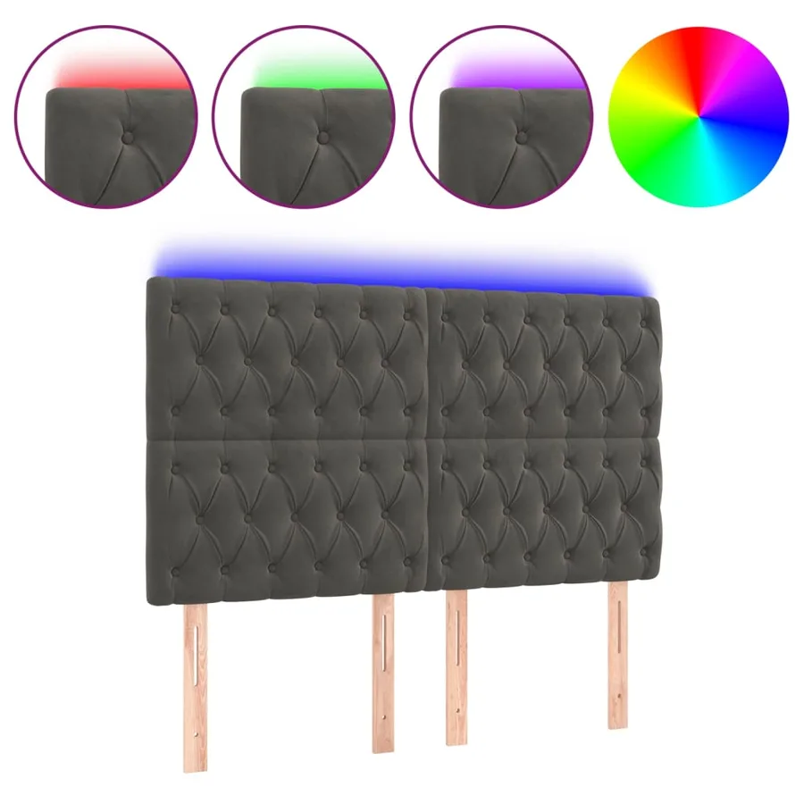 Tête de lit à LED Gris foncé 160x7x118/128 cm Velours - 2