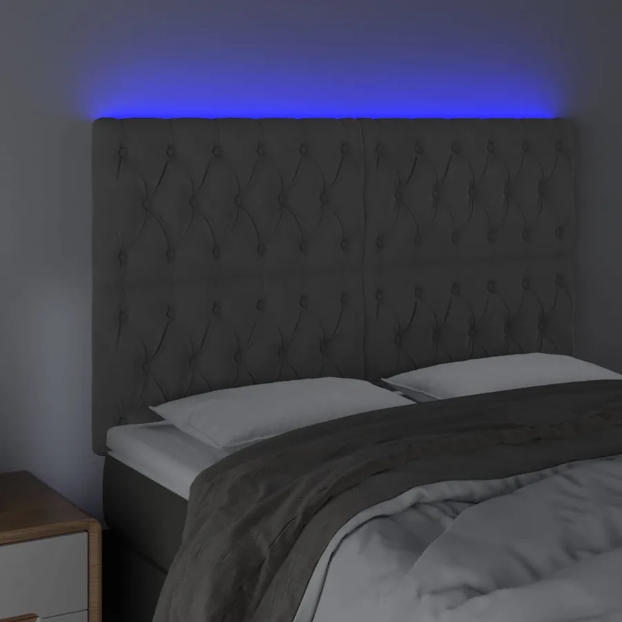 Tête de lit à LED Gris foncé 160x7x118/128 cm Velours - 3