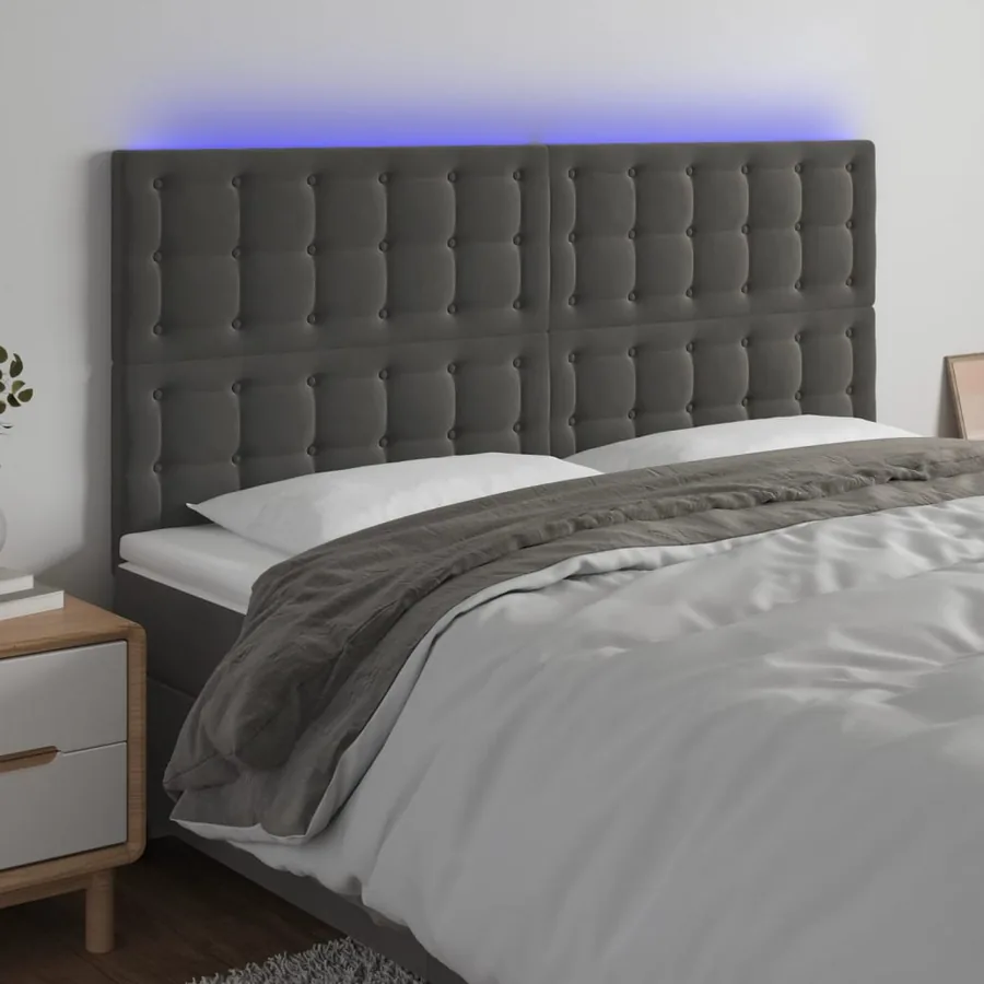 Tête de lit à LED Gris foncé 180x5x118/128 cm Velours