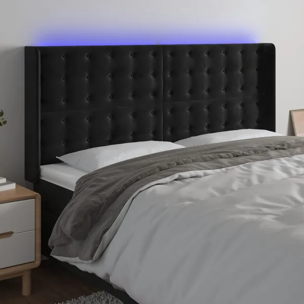 Tête de lit à LED Noir 203x16x118/128 cm Velours