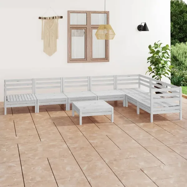 Salon de jardin 8 pcs Bois de pin massif Blanc