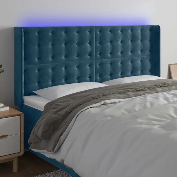 Tête de lit à LED Bleu foncé 183x16x118/128 cm Velours