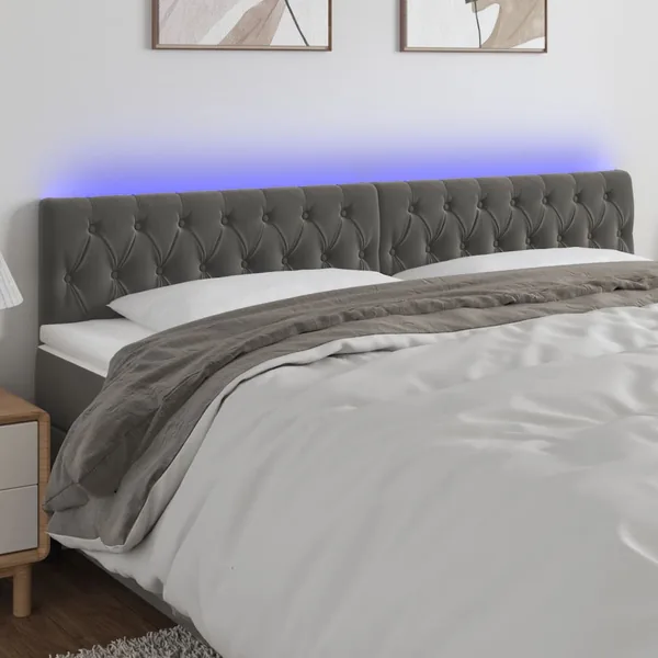 Tête de lit à LED Gris foncé 200x7x78/88 cm Velours