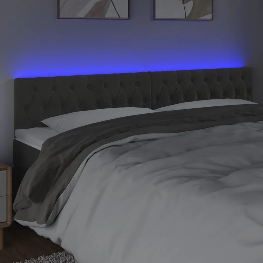 Tête de lit à LED Gris foncé 200x7x78/88 cm Velours - 3