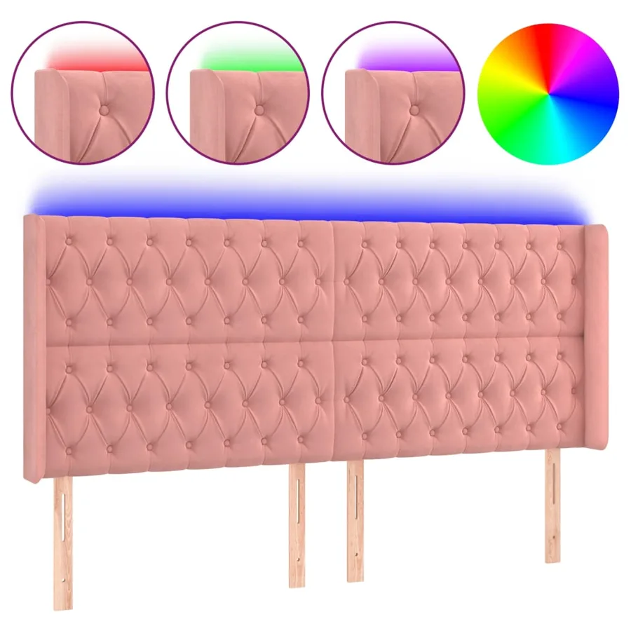 Tête de lit à LED Rose 203x16x118/128 cm Velours - 2