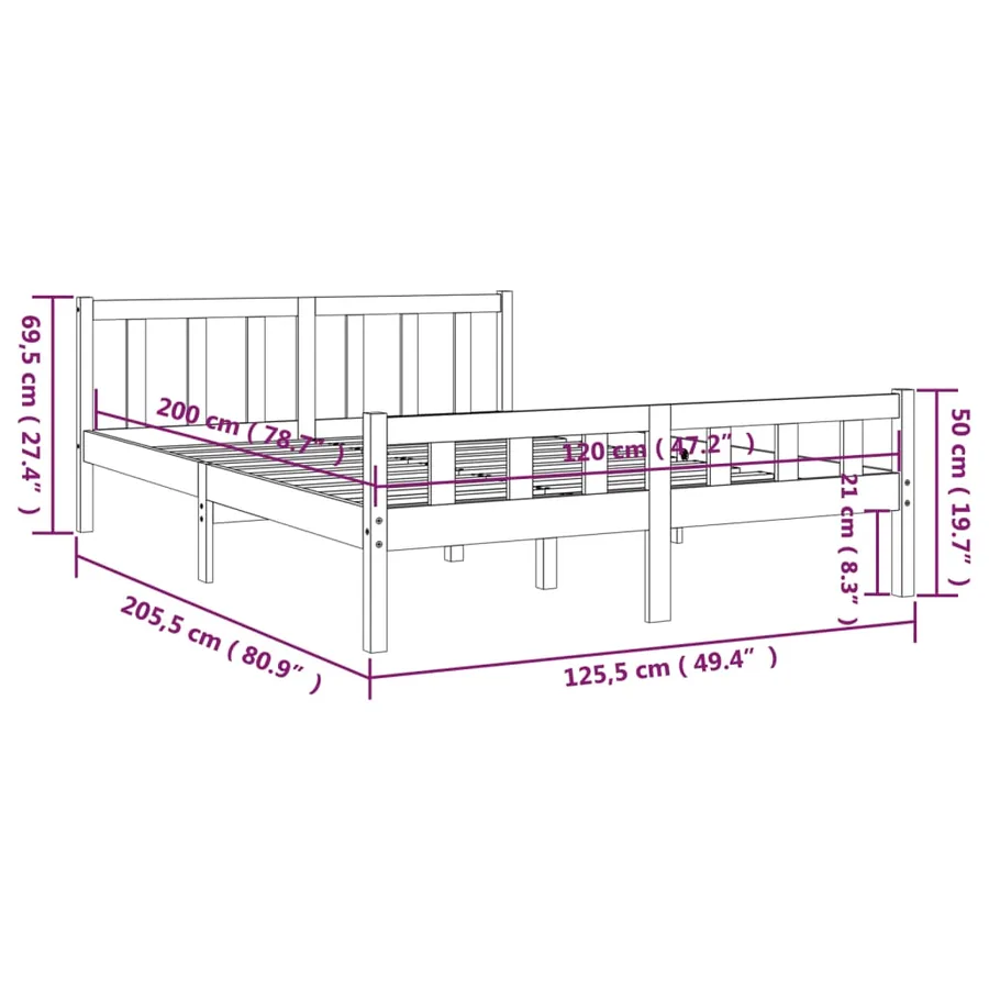 Cadre de lit sans matelas marron miel bois massif 120x200 cm - 9