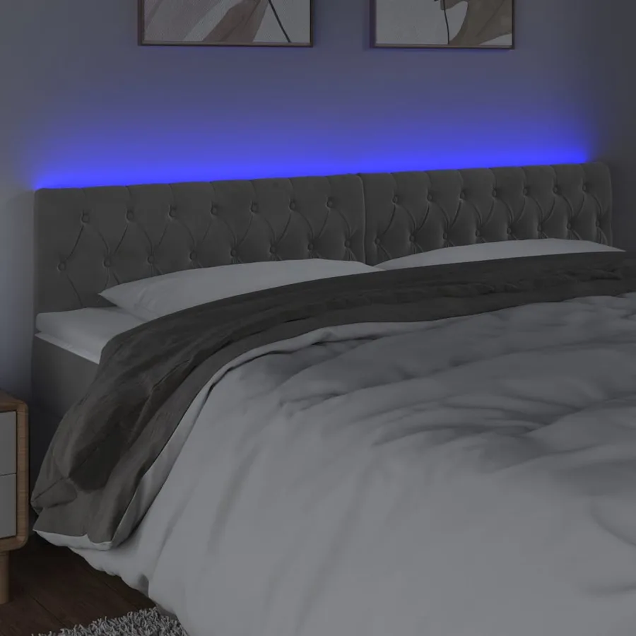 Tête de lit à LED Gris clair 180x7x78/88 cm Velours - 3