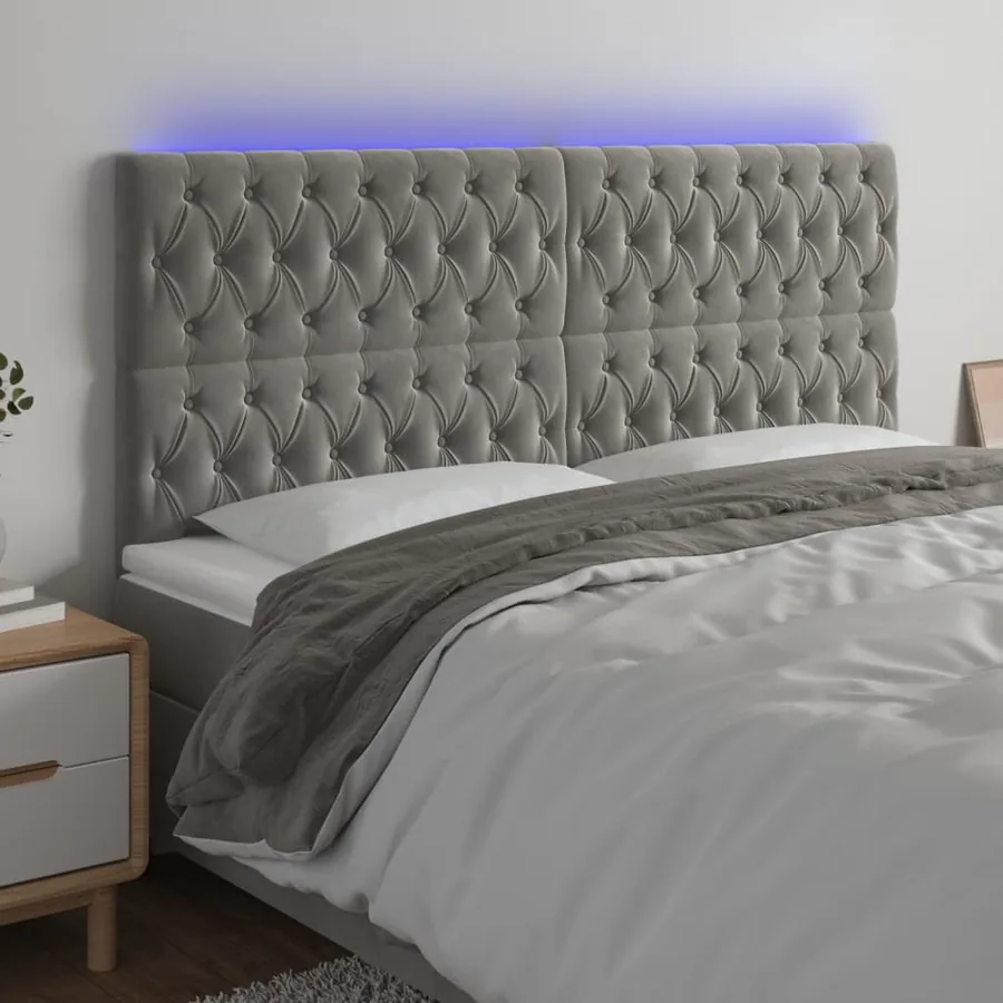 Tête de lit à LED Gris clair 180x7x118/128 cm Velours