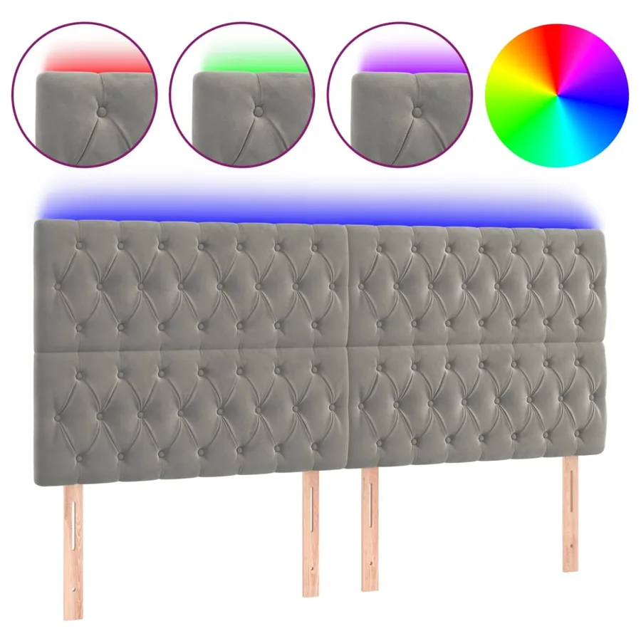Tête de lit à LED Gris clair 180x7x118/128 cm Velours - 2