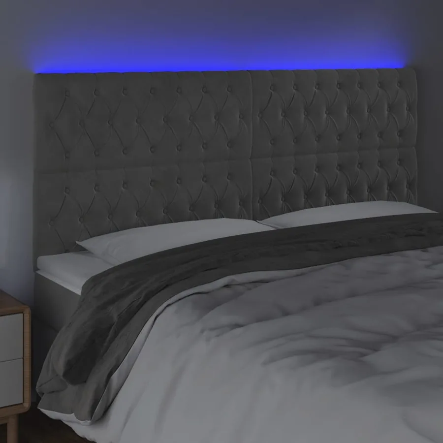 Tête de lit à LED Gris clair 180x7x118/128 cm Velours - 3