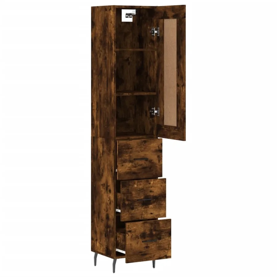 Buffet haut Chêne fumé 34,5x34x180 cm Bois d'ingénierie - 3