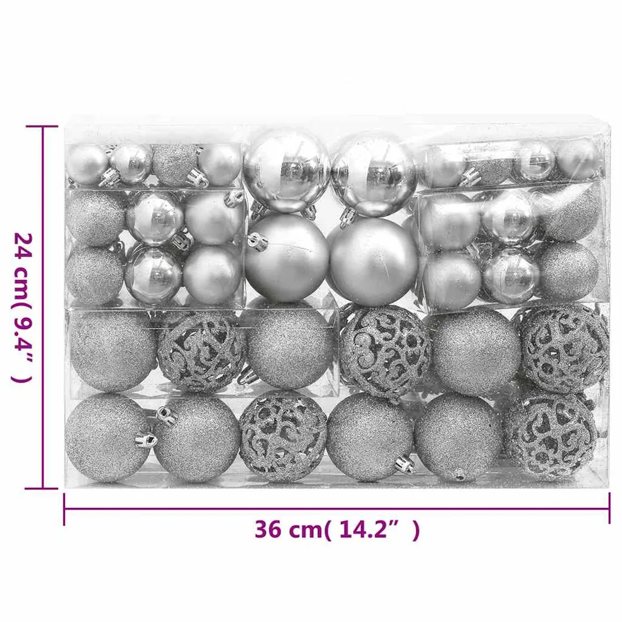 Ensemble de boules de Noël 111 pièces argenté polystyrène - 11