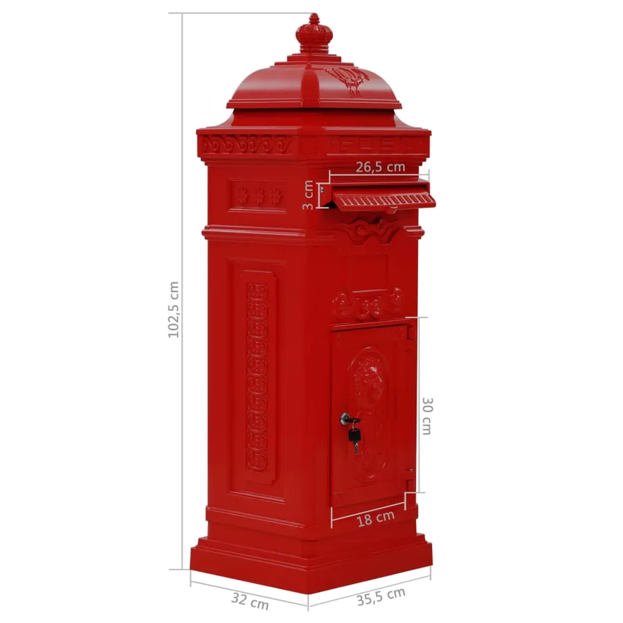 Boîte aux lettres à pilier Aluminium Vintage antirouille Rouge - 16