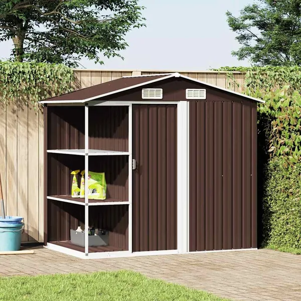 Abri de jardin avec étagère Marron 205x130x183 cm Fer