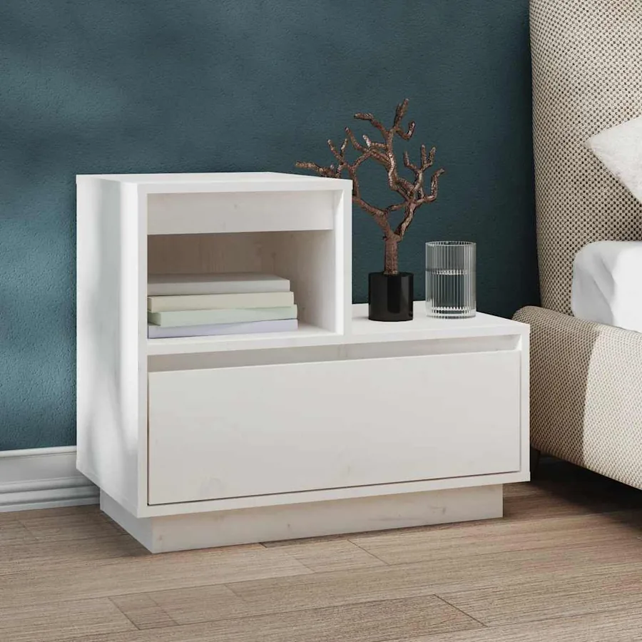 Tables de chevet 2 pcs Blanc 60x34x51 cm Bois de pin solide - 10