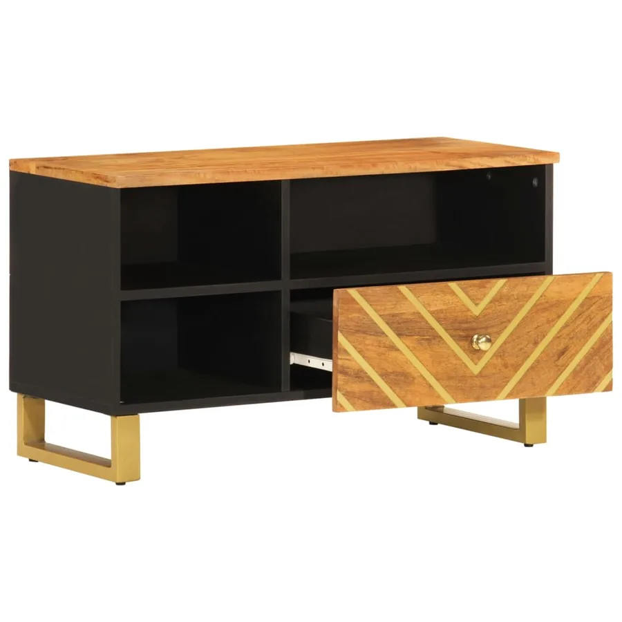 Meuble TV marron et noir 80x33,5x46 cm bois massif de manguier - 3