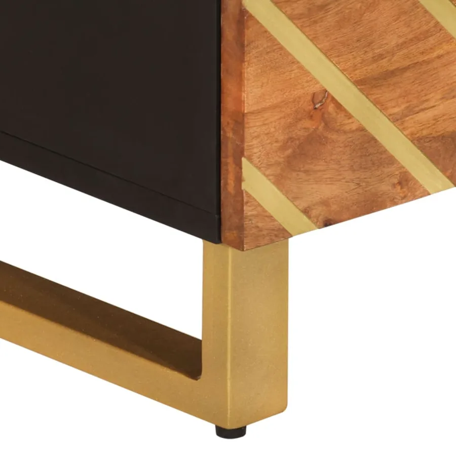 Meuble TV marron et noir 70x33,5x46 cm bois massif de manguier - 9