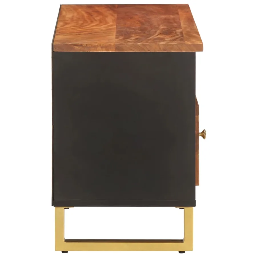 Meuble TV marron et noir 100x33,5x46 cm bois massif de manguier - 5