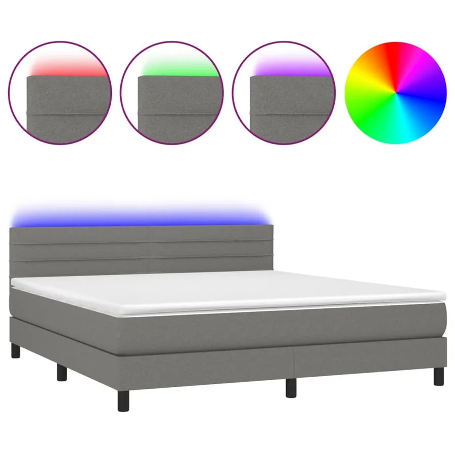 Sommier à lattes de lit et matelas et LED Gris foncé 180x200 cm - 2