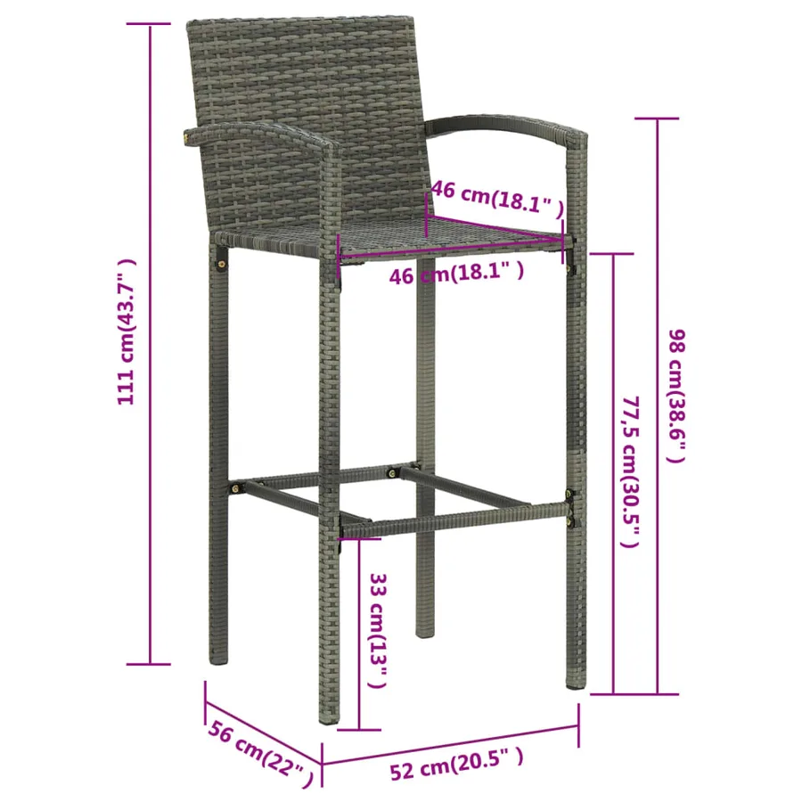 Tabourets de bar lot de 2 gris résine tressée - 8